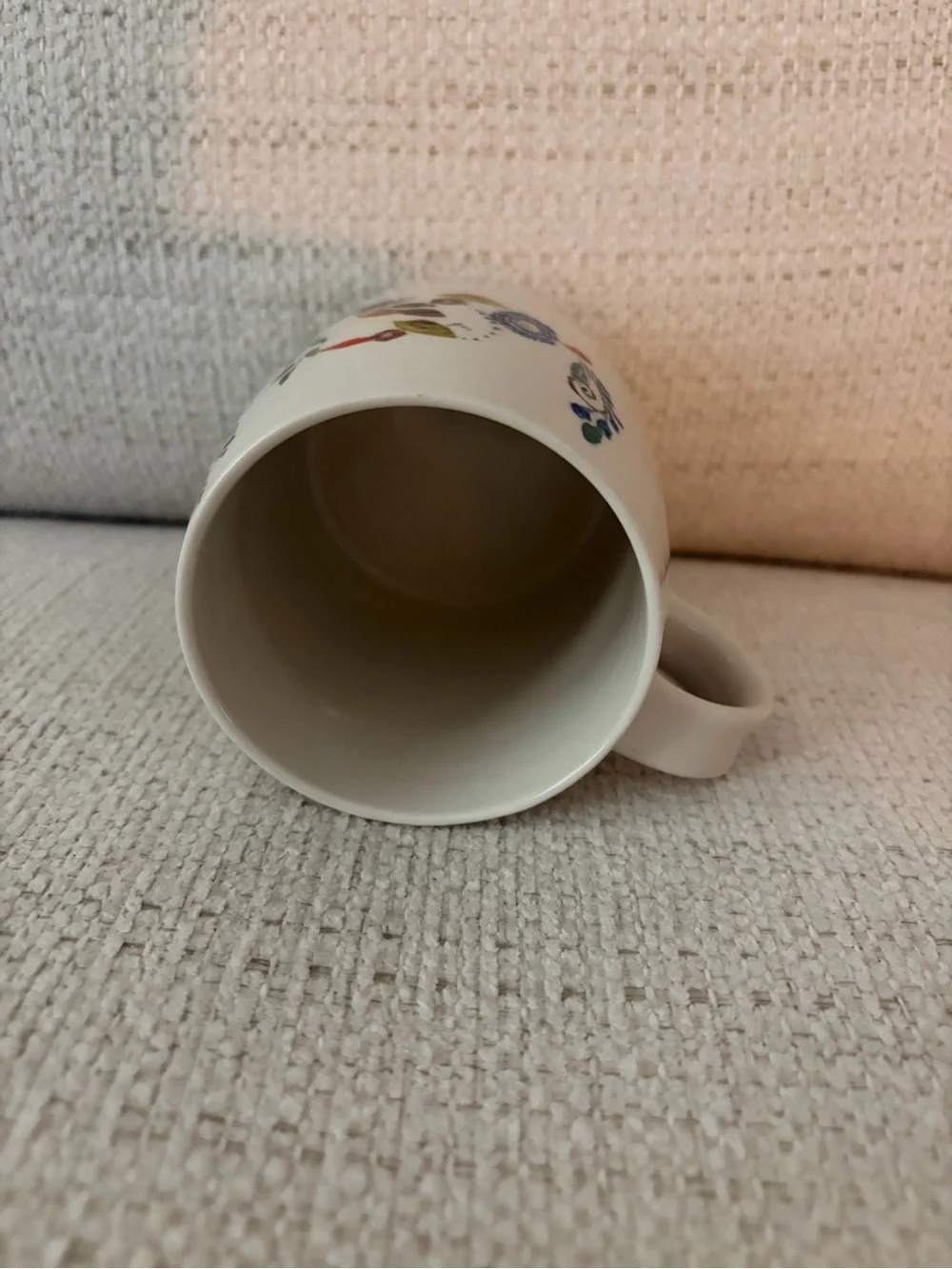 Anthropologie Floral Monogram Mug in White with Blue and Coral Accents